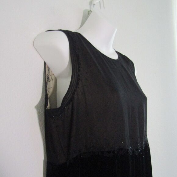 DKNY Vintage Dress 12 Petite Black Silk Velvet 90s Y2K Elegant Sheer Beaded - Picture 5 of 12